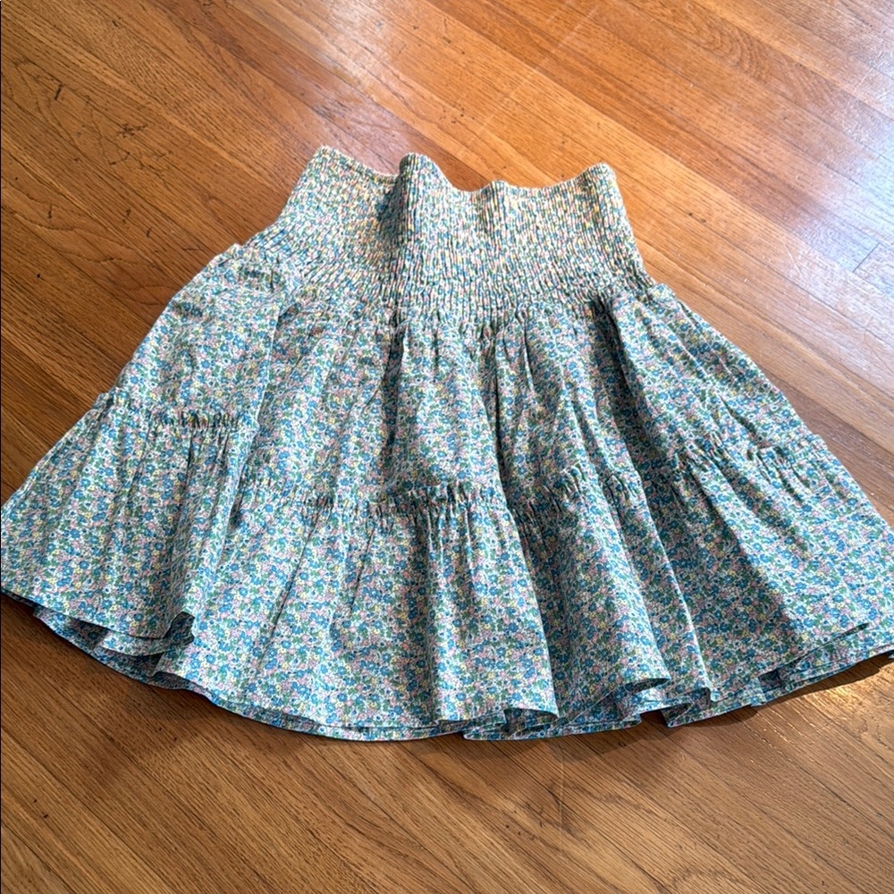 Green Smocked Tiered Mini Skater Skirt